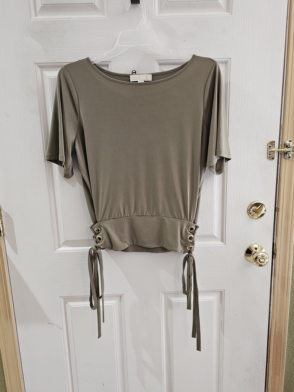 Michael Kors Olive Lace-Up Short Sleeve Top